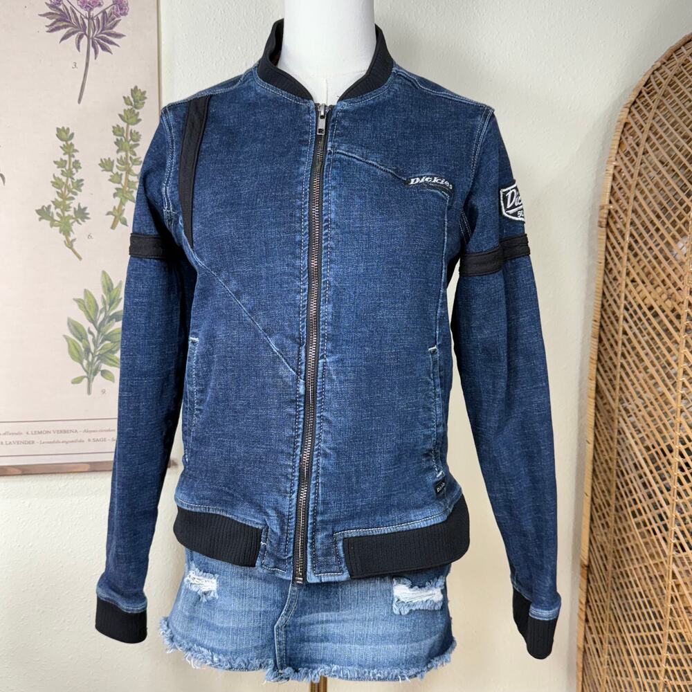 Vintage 90s Y2k Dickies Full Zip Denim Jean Jacket Streetwear Moto Casual S